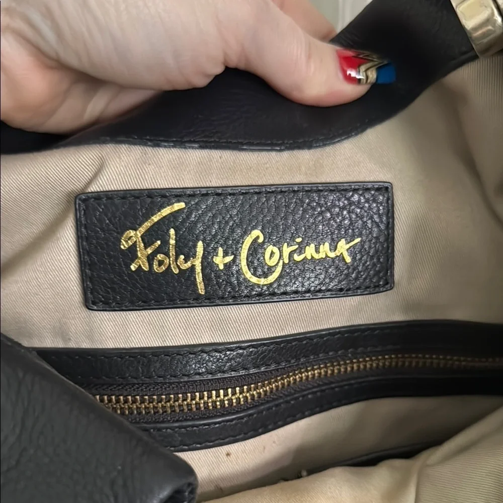 Foley + Corinna Black and Gold Leather Shoulder Bag